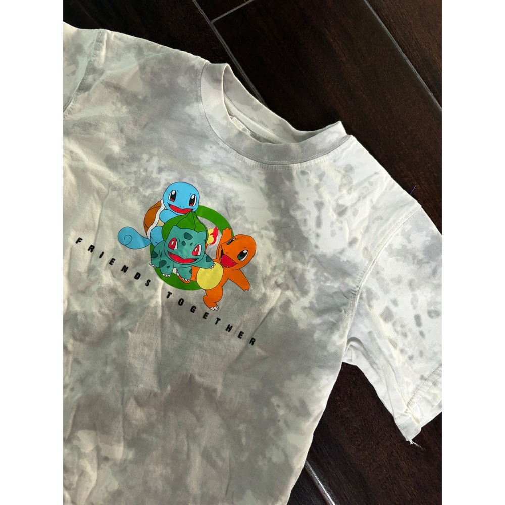 Zara Kids Pokemon Friends Together Tie Dye Graphic T-Shirt Grey White Size 6-7